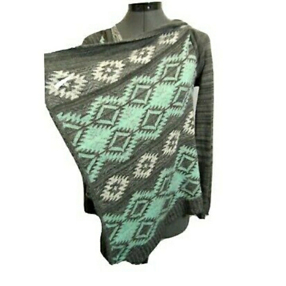 TRILLIUM Southwestern Cardigan Sweater S Gray Mint